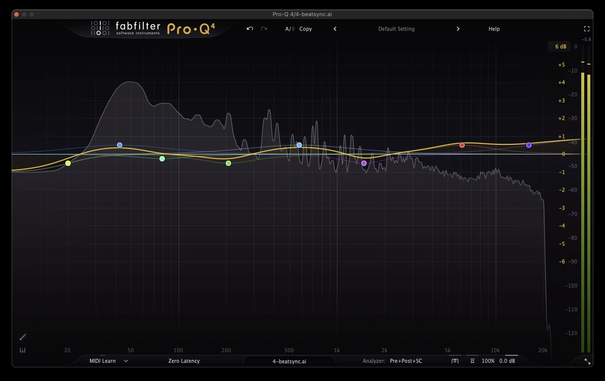 Mastering EQ with seven small corrective bands, none larger than one decibel