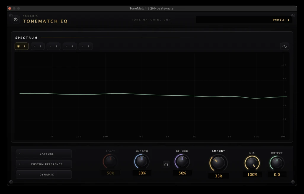Tone-matching EQ applying a third of the difference between an AI track and a reference curve